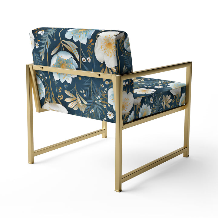 White And Blue Ranunculus Fauna Pattern - Cottage Accent Slipper Chair
