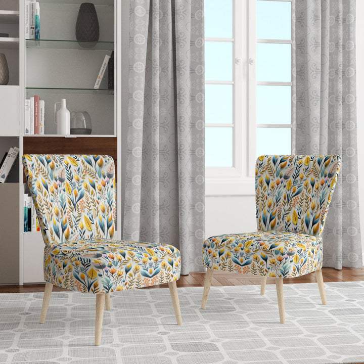 Yellow And Blue Botanics Coastal Pattern - Bohemian Accent Slipper Chair