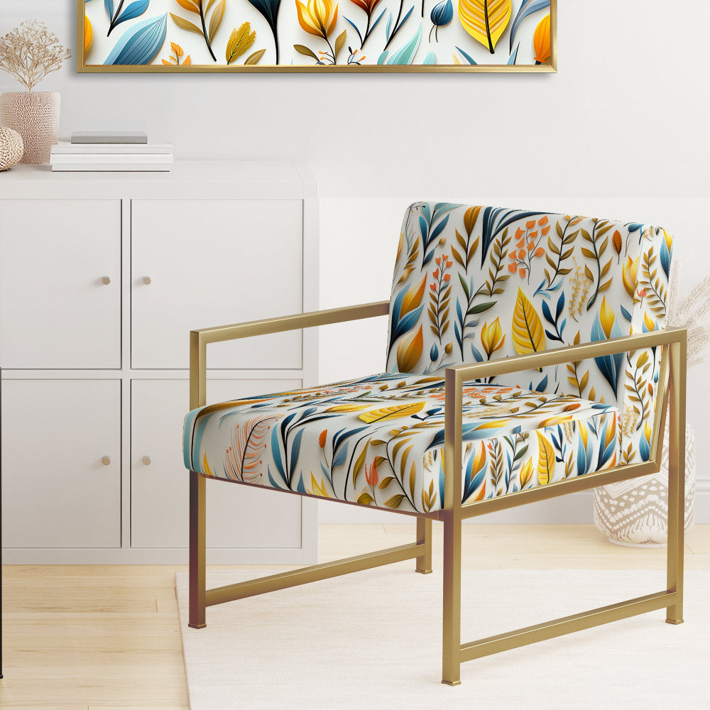 Yellow And Blue Botanics Coastal Pattern - Bohemian Accent Slipper Chair