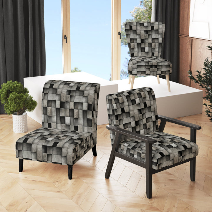 Architectural Concrete Wall Illusion - Upholstered Modern Accent Chairs
