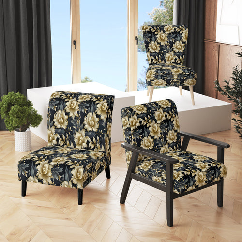 Black And Beige Damask Flower Opulence - Bohemian Accent Side Chair