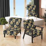 Black And Beige Damask Flower Opulence - Bohemian Accent Side Chair