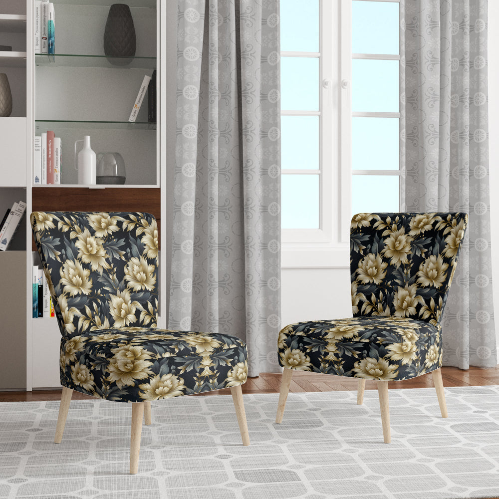 Black And Beige Damask Flower Opulence - Bohemian Accent Side Chair