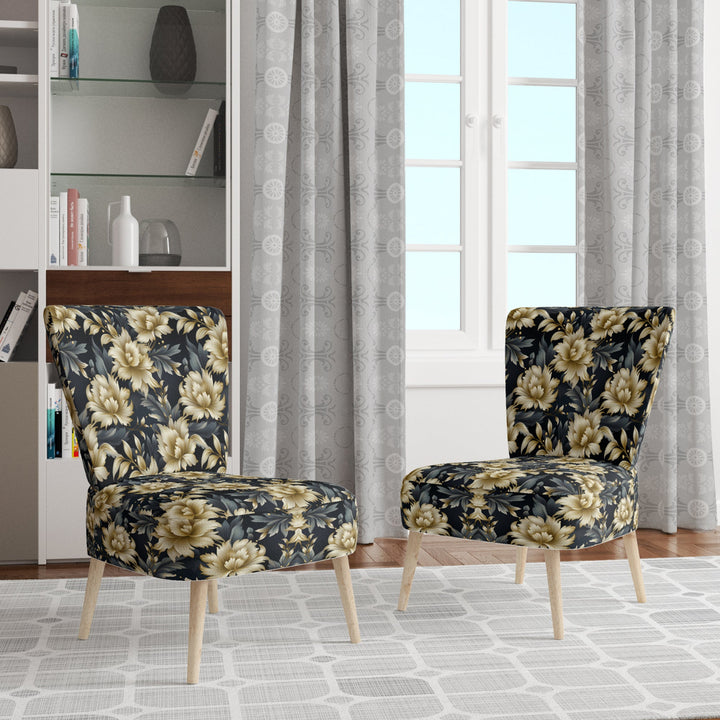 Black And Beige Damask Flower Opulence - Bohemian Accent Side Chair