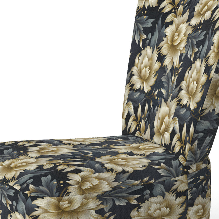 Black And Beige Damask Flower Opulence - Bohemian Accent Side Chair
