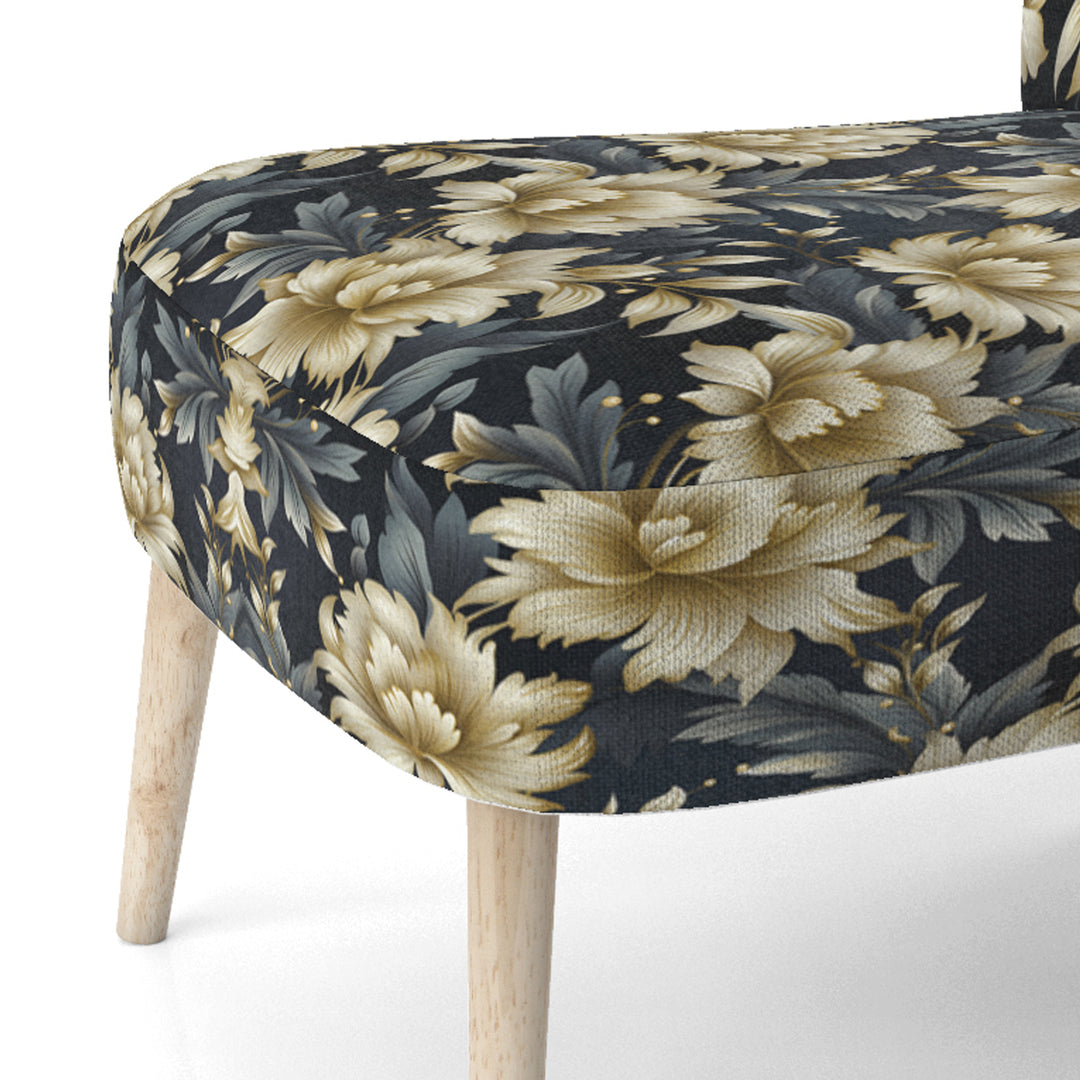 Black And Beige Damask Flower Opulence - Bohemian Accent Side Chair
