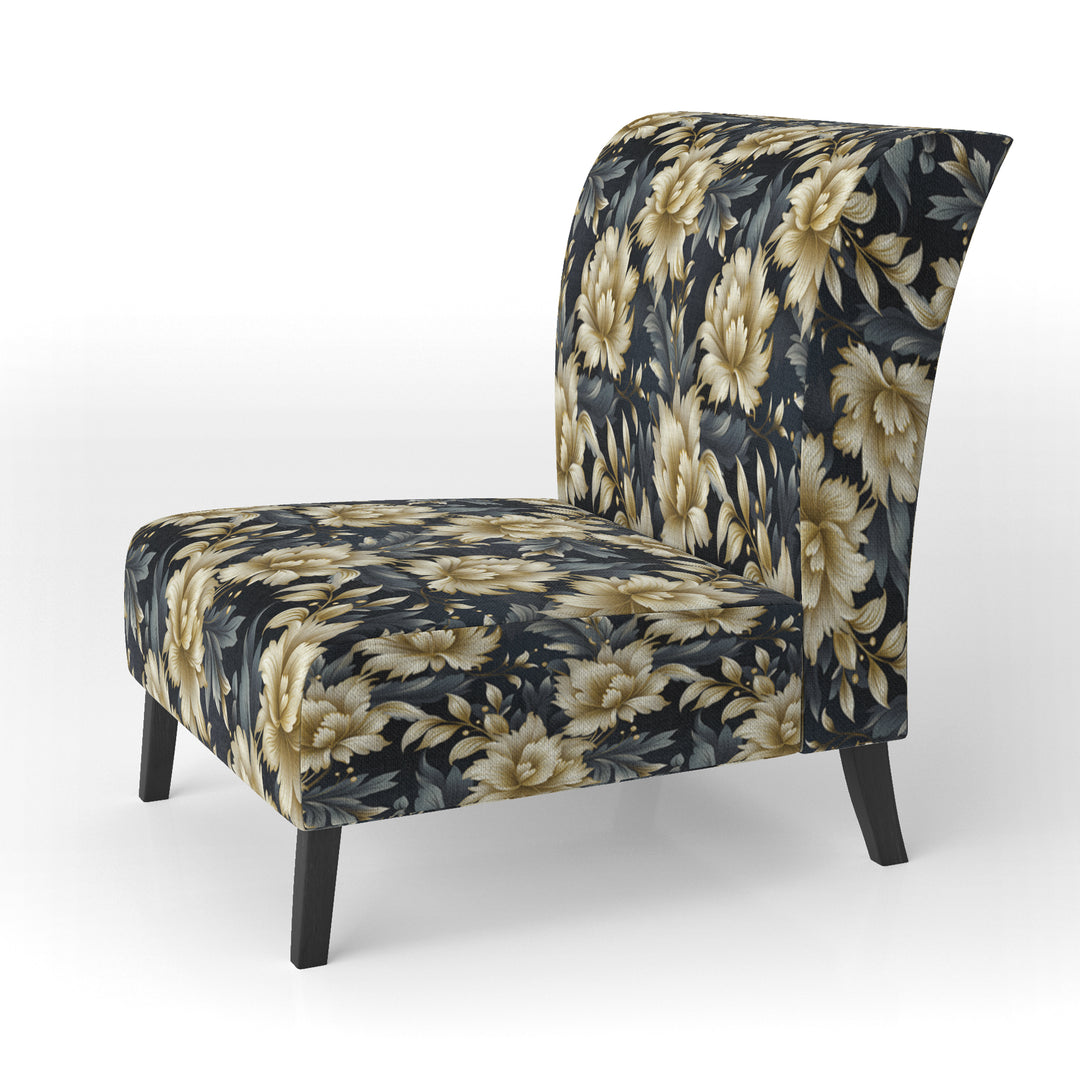 Black And Beige Damask Flower Opulence - Bohemian Accent Side Chair