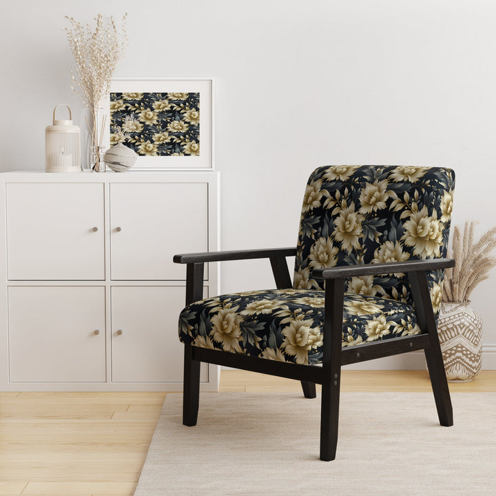 Black And Beige Damask Flower Opulence - Bohemian Accent Side Chair