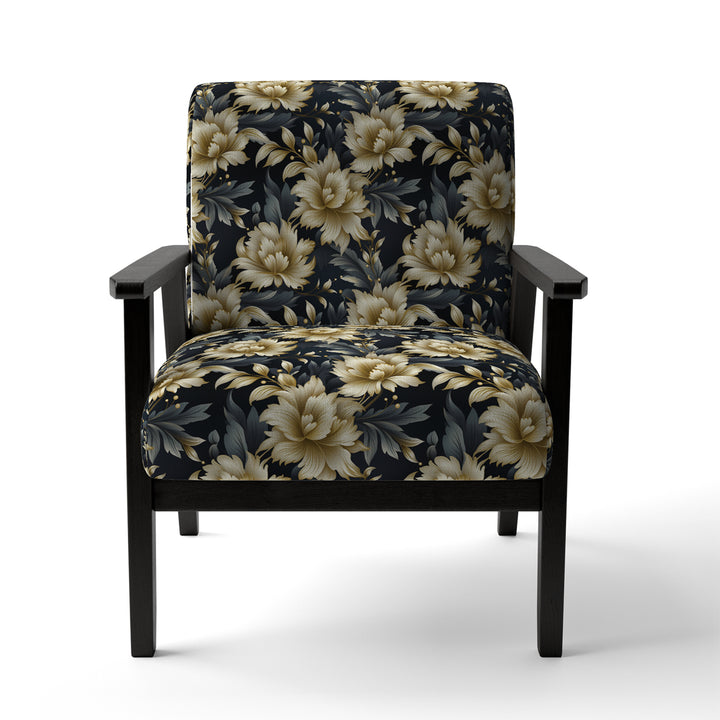 Black And Beige Damask Flower Opulence - Bohemian Accent Side Chair