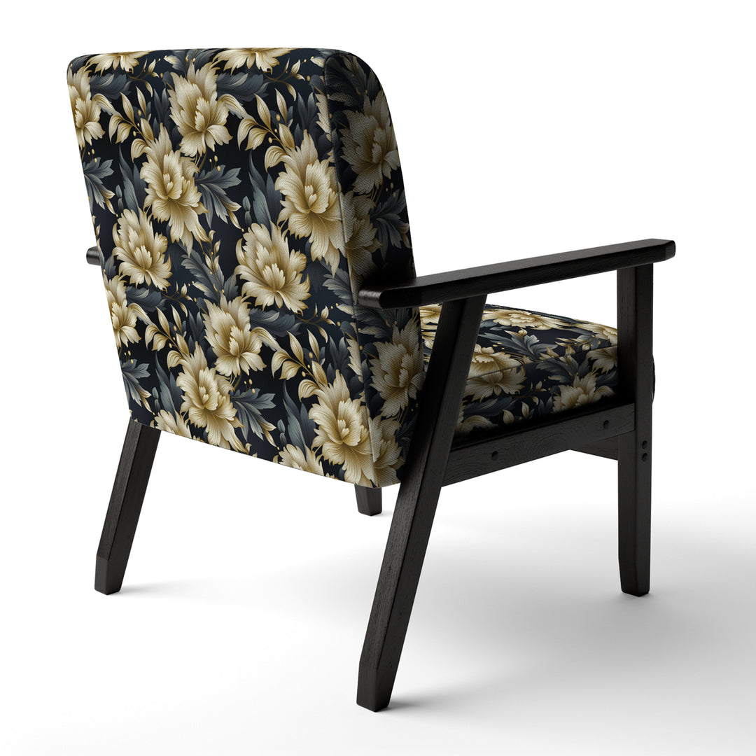 Black And Beige Damask Flower Opulence - Bohemian Accent Side Chair