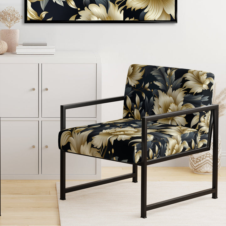 Black And Beige Damask Flower Opulence - Bohemian Accent Side Chair
