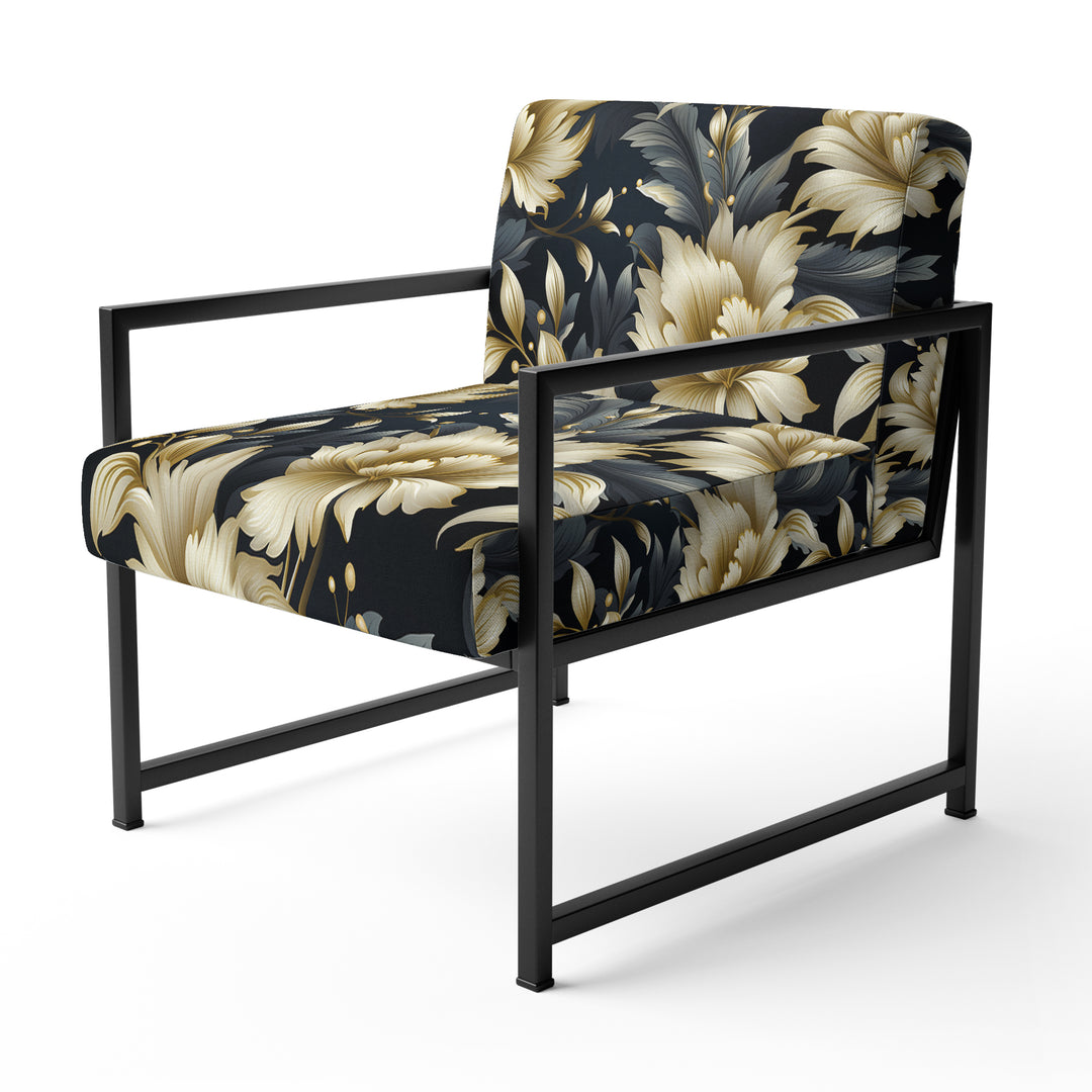 Black And Beige Damask Flower Opulence - Bohemian Accent Side Chair