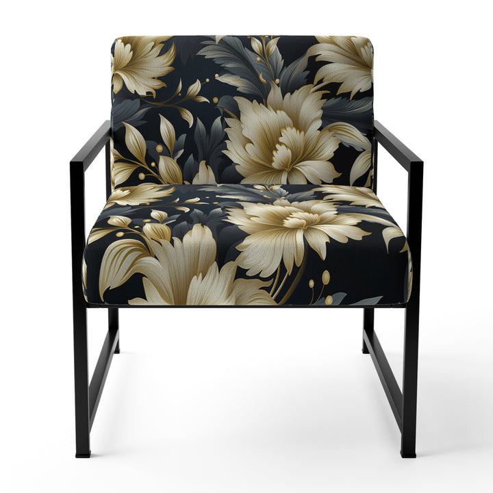 Black And Beige Damask Flower Opulence - Bohemian Accent Side Chair
