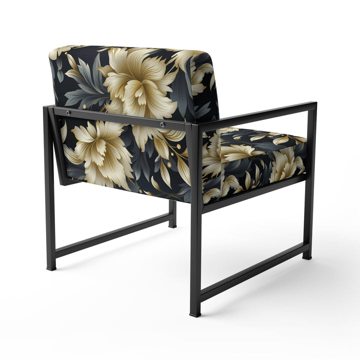 Black And Beige Damask Flower Opulence - Bohemian Accent Side Chair