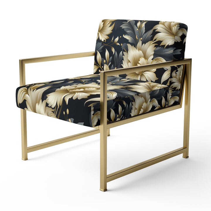 Black And Beige Damask Flower Opulence - Bohemian Accent Side Chair
