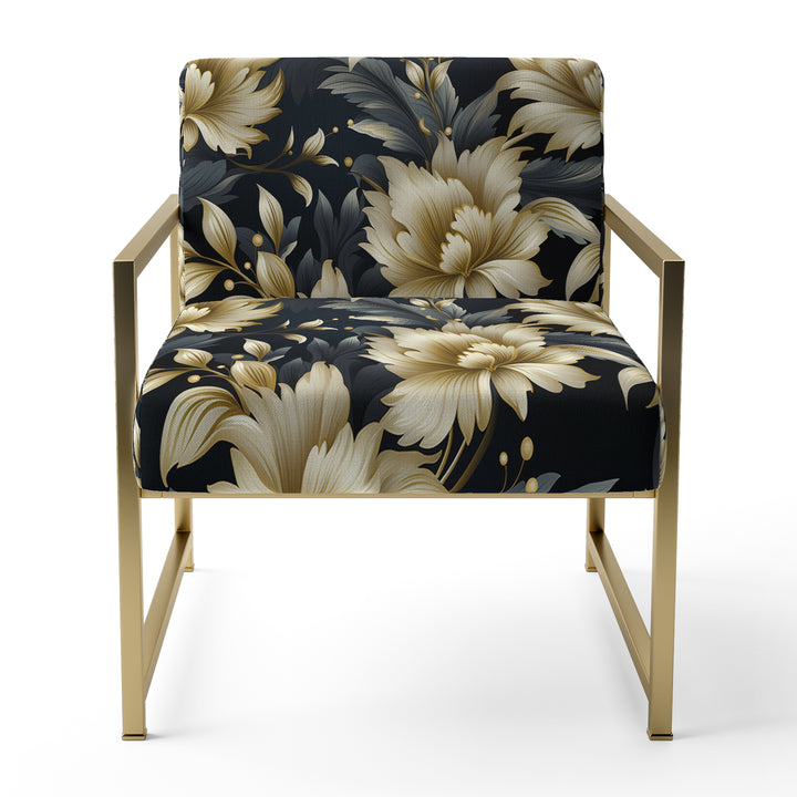 Black And Beige Damask Flower Opulence - Bohemian Accent Side Chair
