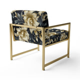 Black And Beige Damask Flower Opulence - Bohemian Accent Side Chair