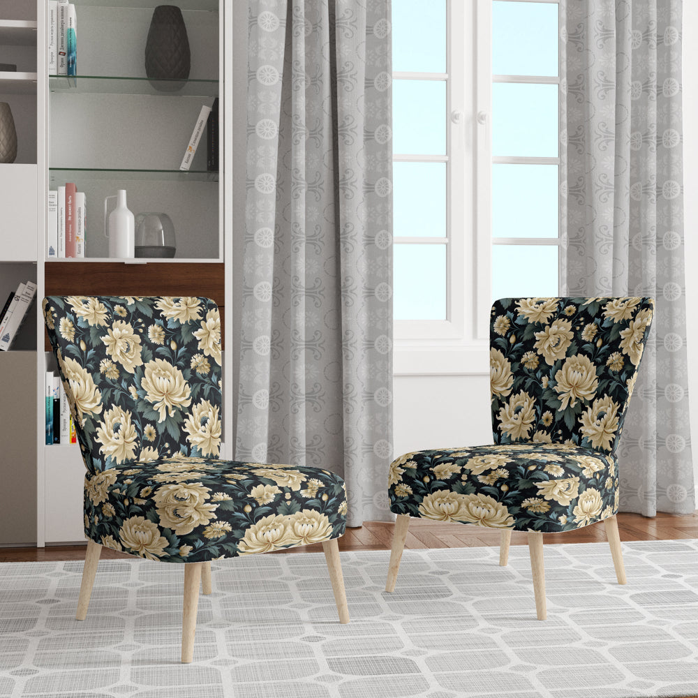 Dark Beige Flower Damask Breeze - Bohemian Accent Side Chair