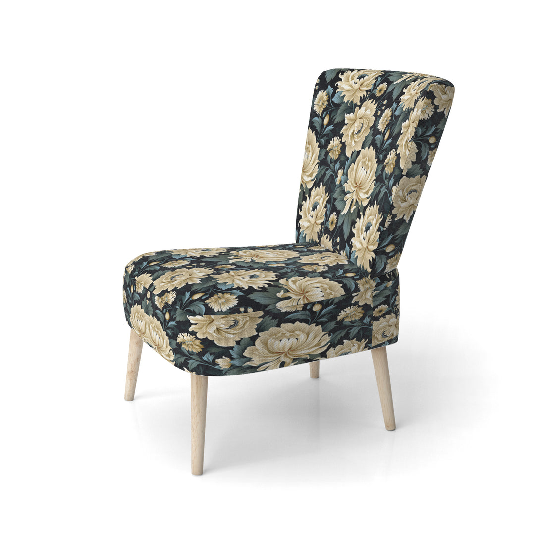 Dark Beige Flower Damask Breeze - Bohemian Accent Side Chair