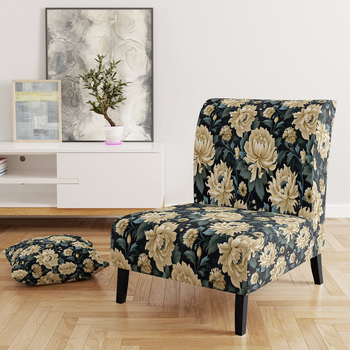 Dark Beige Flower Damask Breeze - Bohemian Accent Side Chair