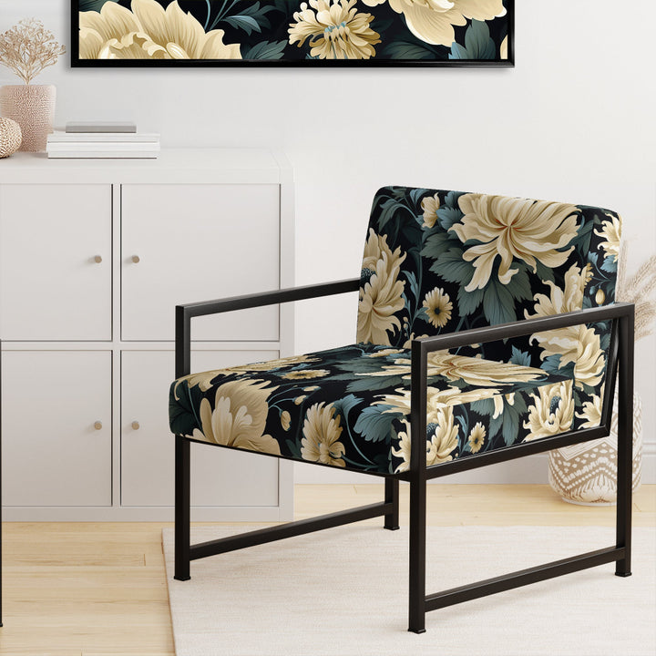 Dark Beige Flower Damask Breeze - Bohemian Accent Side Chair
