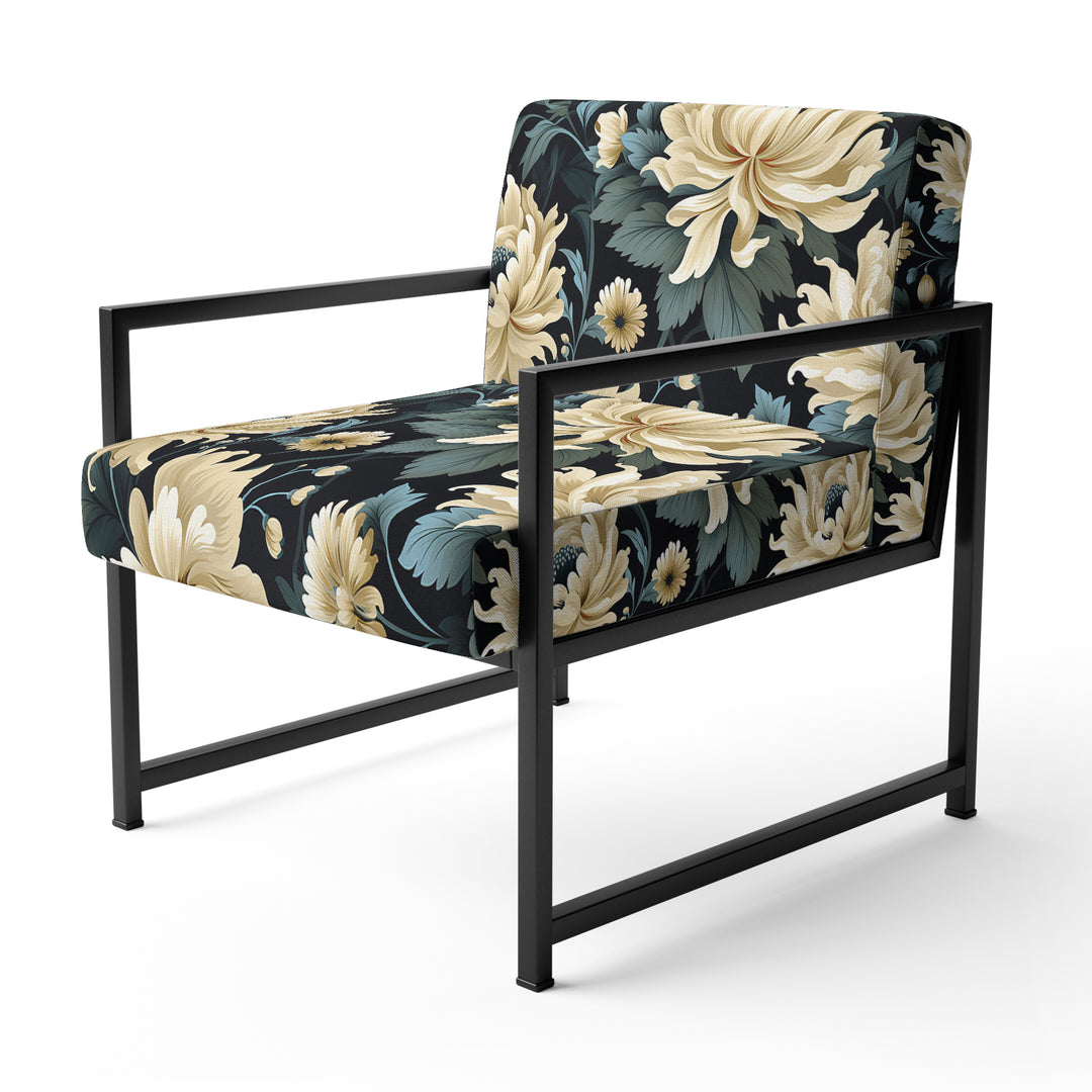 Dark Beige Flower Damask Breeze - Bohemian Accent Side Chair