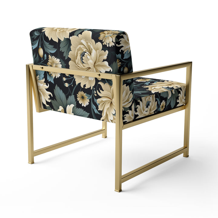 Dark Beige Flower Damask Breeze - Bohemian Accent Side Chair