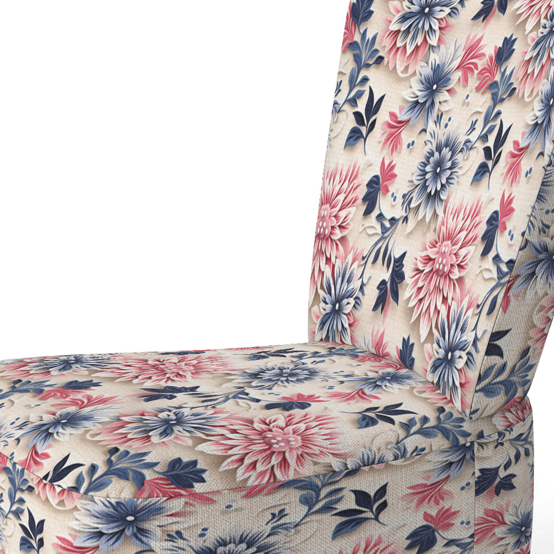 Blue Pink And White Damask Flower - Cottage Arm Chair