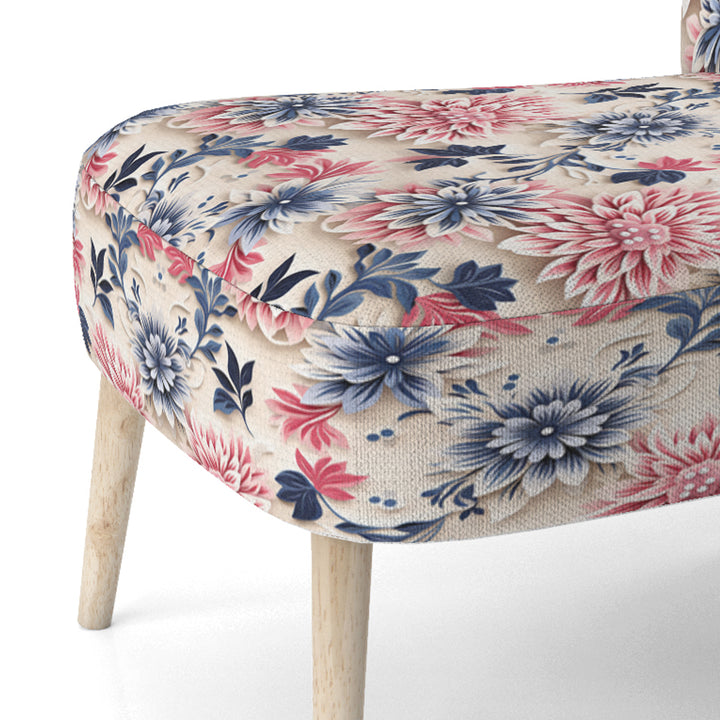 Blue Pink And White Damask Flower - Cottage Arm Chair