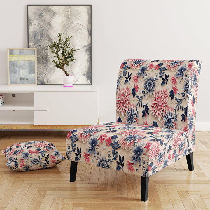 Blue Pink And White Damask Flower - Cottage Arm Chair
