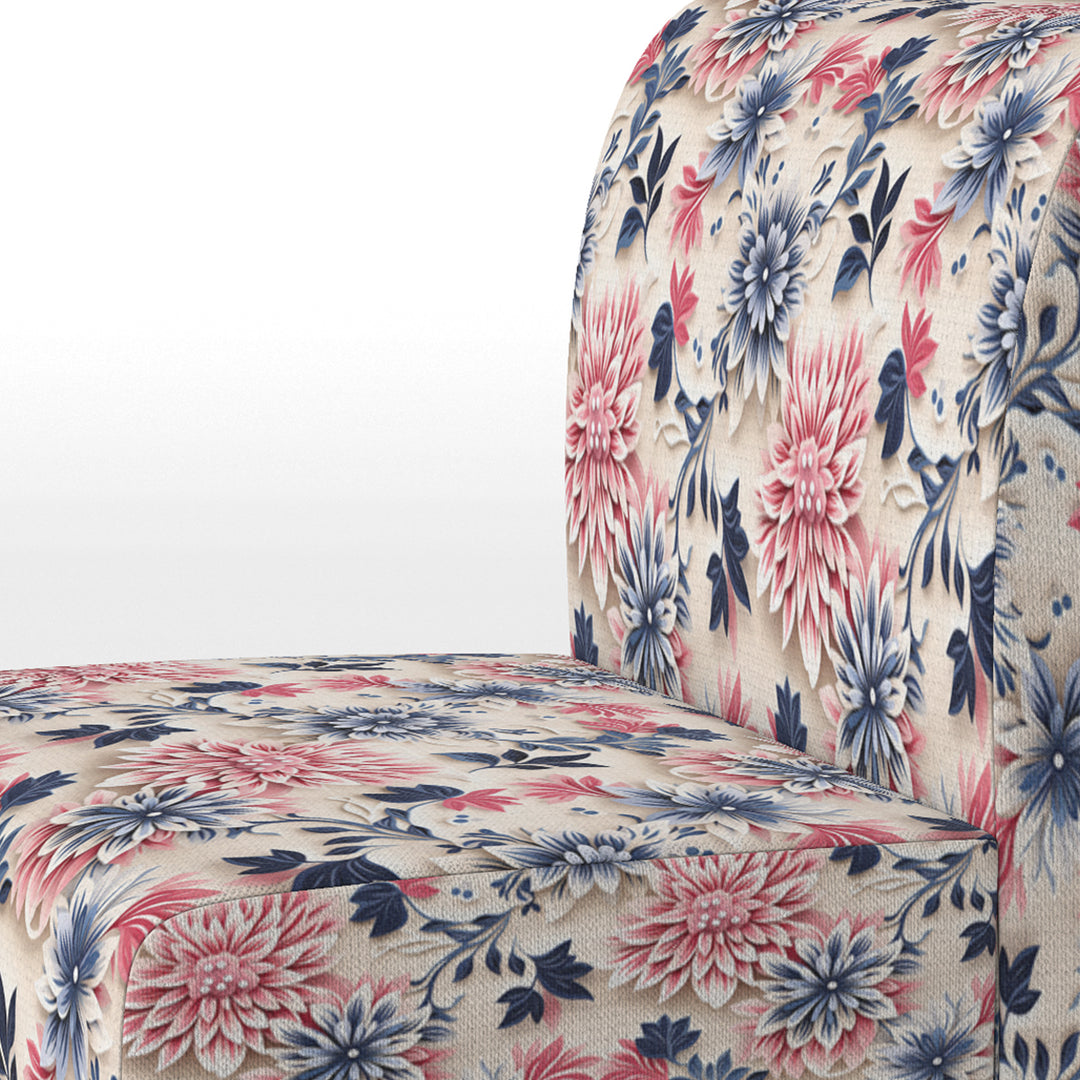 Blue Pink And White Damask Flower - Cottage Arm Chair