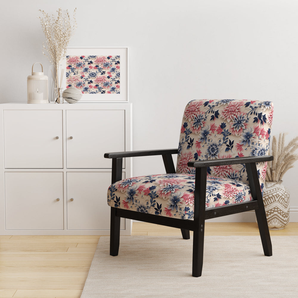 Blue Pink And White Damask Flower - Cottage Arm Chair