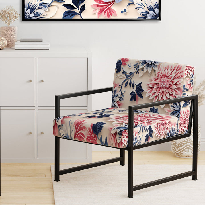 Blue Pink And White Damask Flower - Cottage Arm Chair