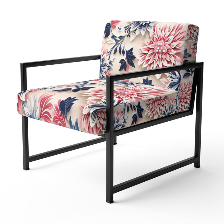 Blue Pink And White Damask Flower - Cottage Arm Chair