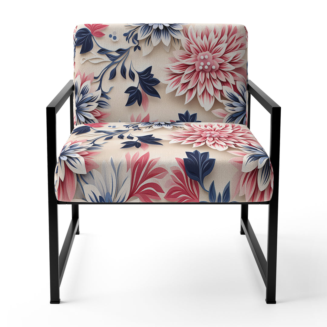 Blue Pink And White Damask Flower - Cottage Arm Chair