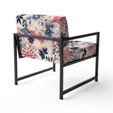 Blue Pink And White Damask Flower - Cottage Arm Chair