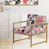 Blue Pink And White Damask Flower - Cottage Arm Chair