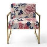 Blue Pink And White Damask Flower - Cottage Arm Chair