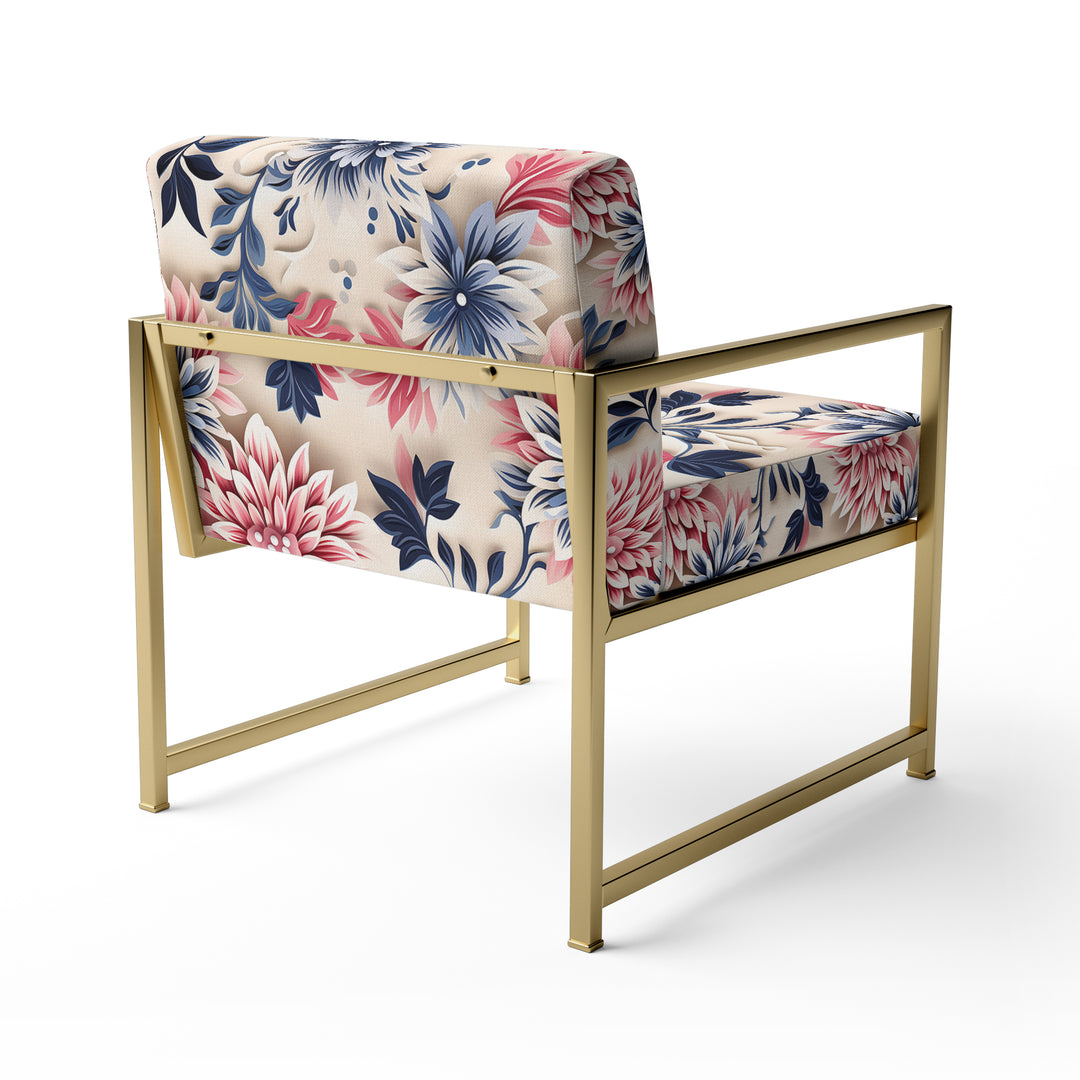 Blue Pink And White Damask Flower - Cottage Arm Chair