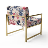 Blue Pink And White Damask Flower - Cottage Arm Chair
