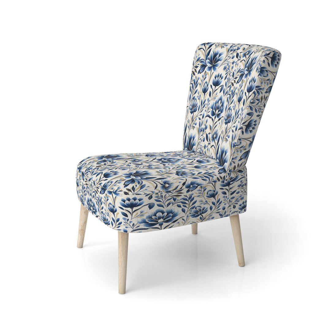 Blue And White Damask Flower - Cottage Accent Side Chair