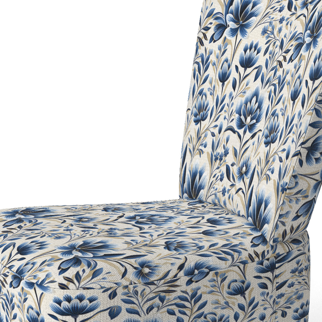 Blue And White Damask Flower - Cottage Accent Side Chair