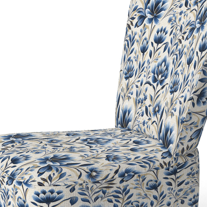 Blue And White Damask Flower - Cottage Accent Side Chair