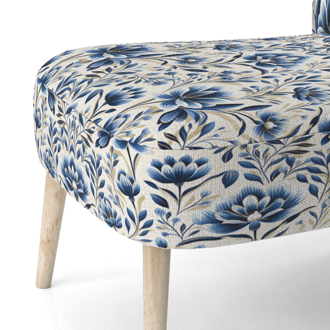 Blue And White Damask Flower - Cottage Accent Side Chair
