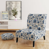 Blue And White Damask Flower - Cottage Accent Side Chair