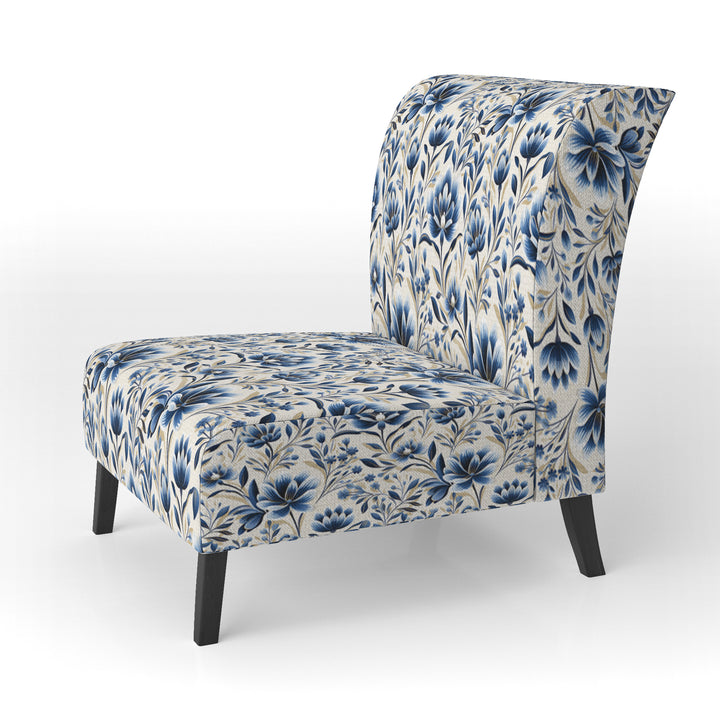 Blue And White Damask Flower - Cottage Accent Side Chair
