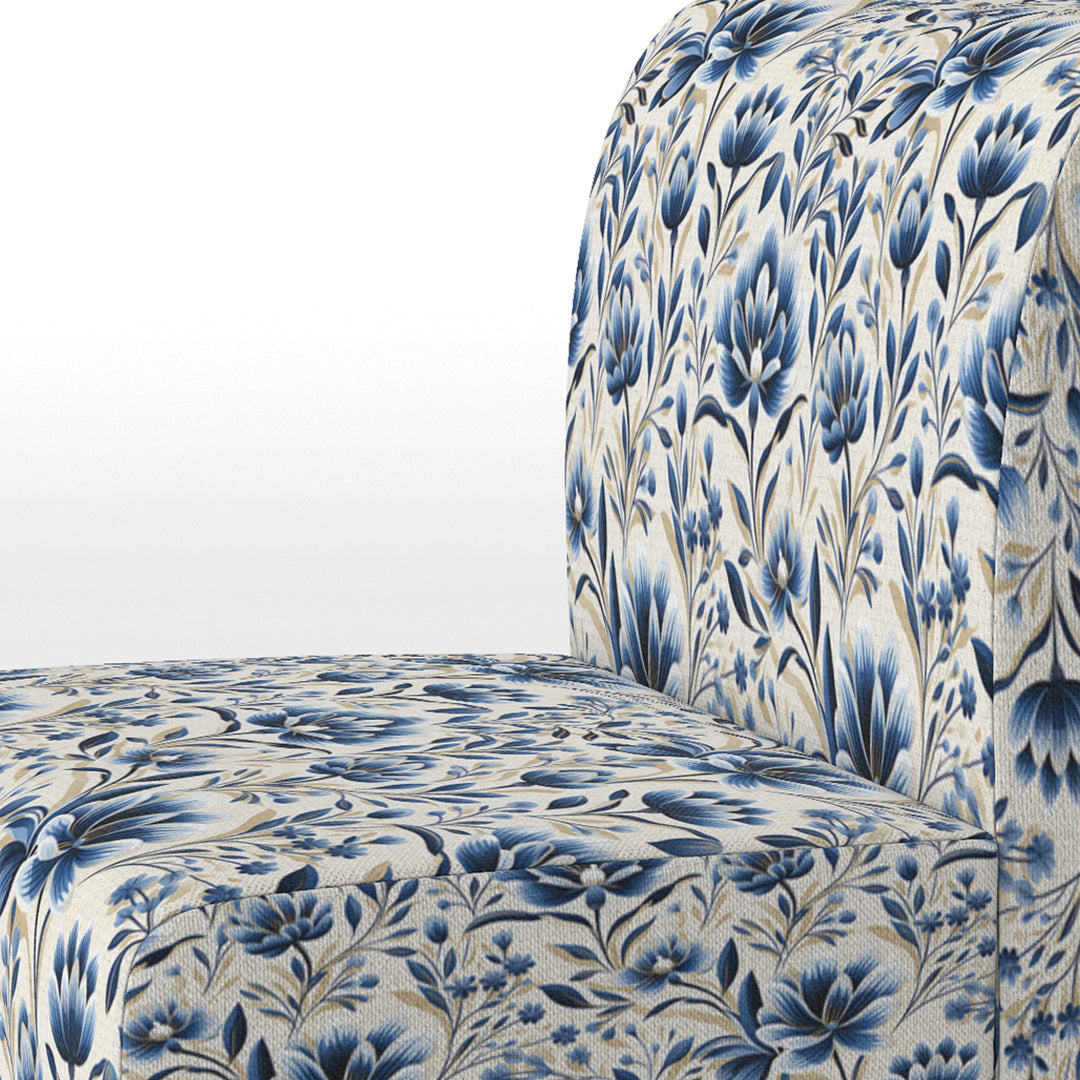 Blue And White Damask Flower - Cottage Accent Side Chair