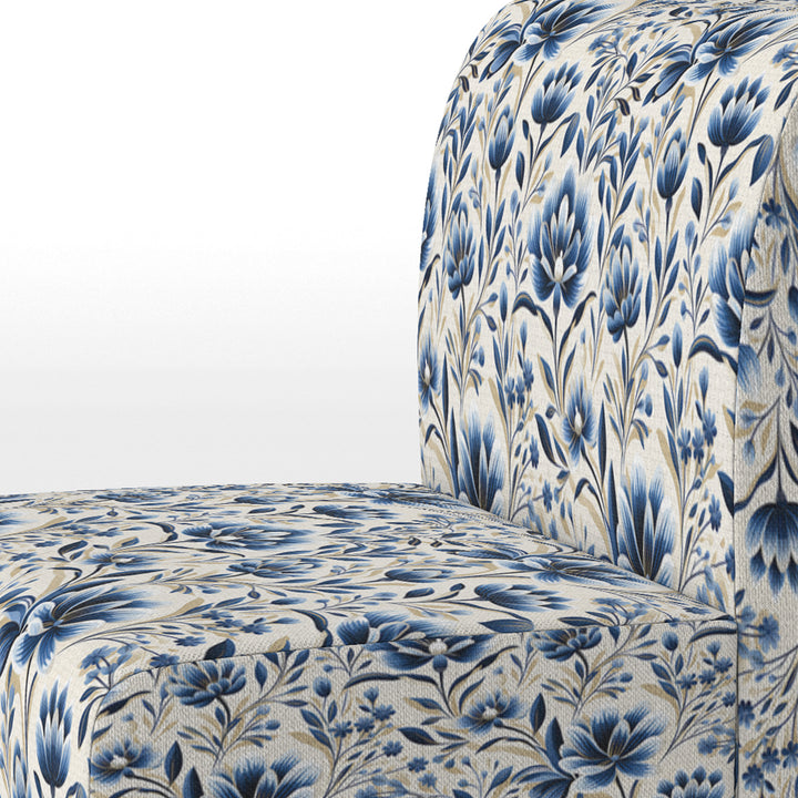 Blue And White Damask Flower - Cottage Accent Side Chair