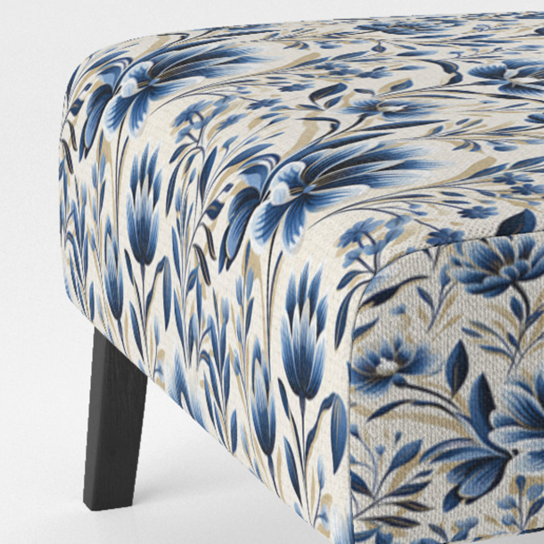 Blue And White Damask Flower - Cottage Accent Side Chair
