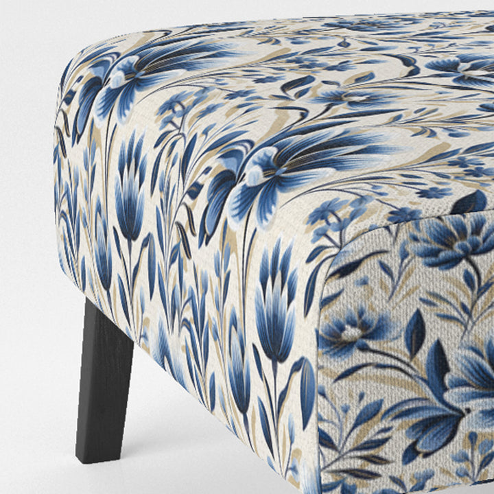 Blue And White Damask Flower - Cottage Accent Side Chair